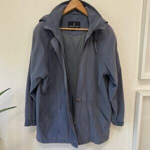 London Fog Coat Size M Petite Removeable Hood Drawstring Waist Sueded Blue
